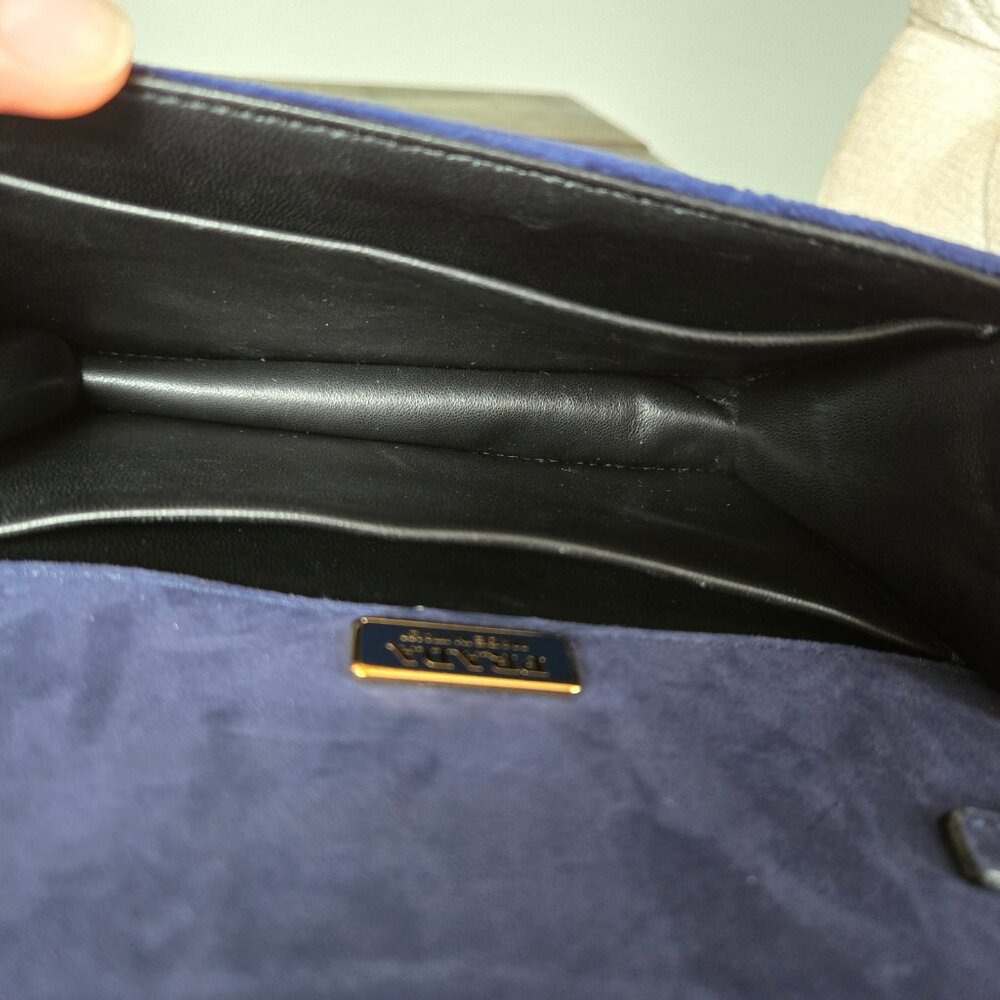 Prada Cahier Navy Blue Velvet City Calf Saffiano Leather Crystal Handbag Bag - Picture 9 of 12